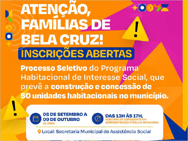 Bela Cruz abre inscrições para programa habitacional Morar Melhor com previsão de 50 novas moradias